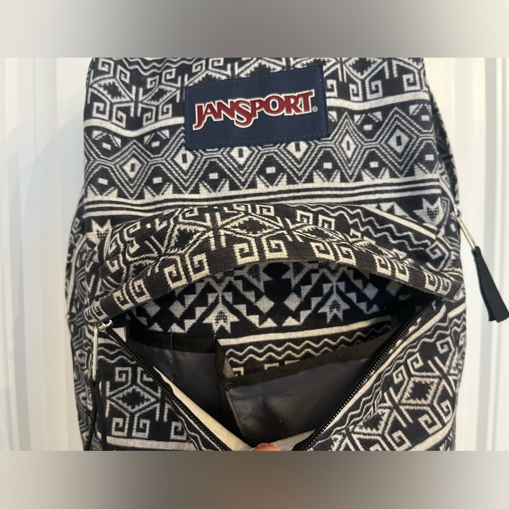 Jansport Black and White Geometric Pattern Backpack - Picture 3 of 5